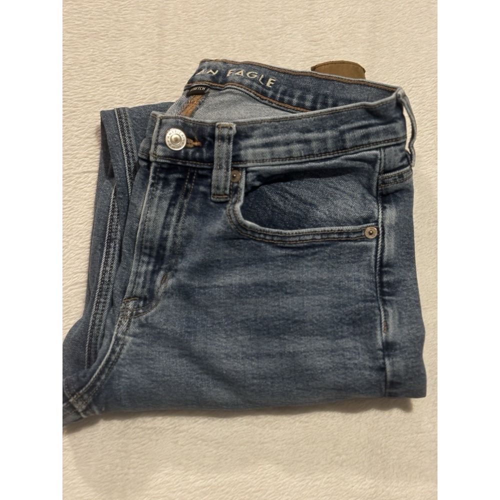 American Eagle Jeans Womens 4 90's Straight Stretch Blue Denim Distressed